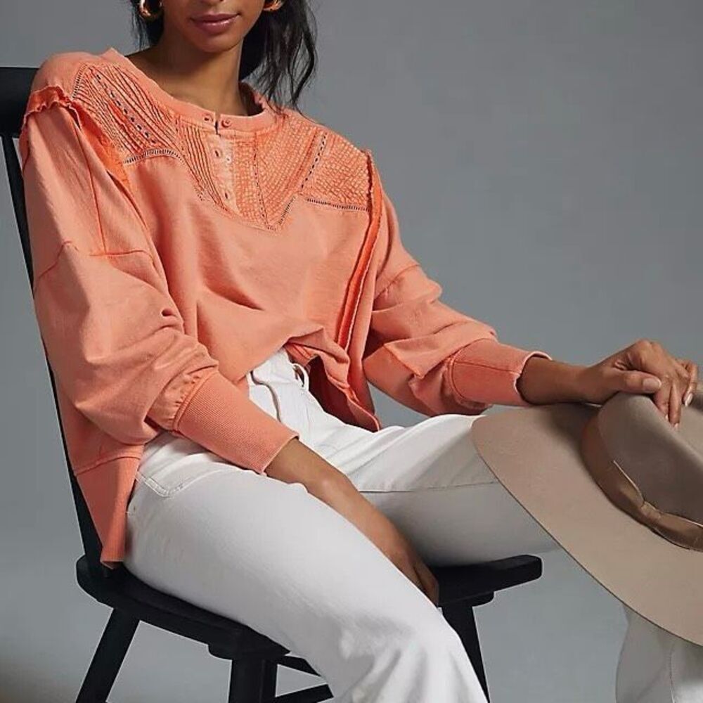 Anthropologie Pilcro Orange Pintuck Sweatshirt - Women’s‎ M